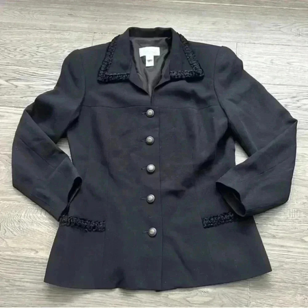 𝅺Selina | Black 100% new wool vintage blazer with curly lamb lining